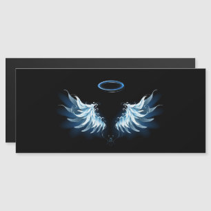 Blå glowing Angel Vingar på svart bakgrund Magnetisk Inbjudningskort