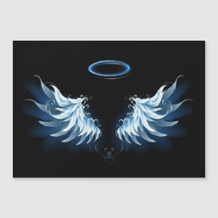 Blå glowing Angel Vingar på svart bakgrund Magnetisk Inbjudningskort