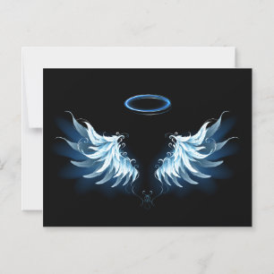 Blå glowing Angel Vingar på svart bakgrund Magnetisk Inbjudningskort