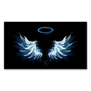 Blå glowing Angel Vingar på svart bakgrund Magnetiska Visitkort