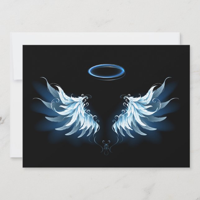 Blå glowing Angel Vingar på svart bakgrund Meddelande (Framsida)