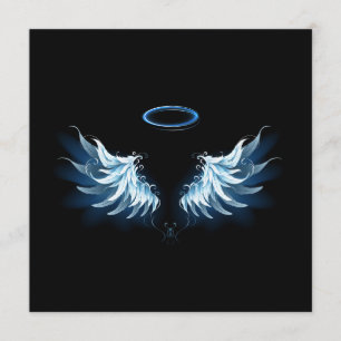 Blå glowing Angel Vingar på svart bakgrund Meny