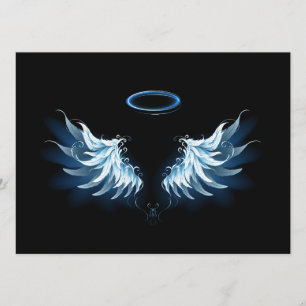 Blå glowing Angel Vingar på svart bakgrund Meny