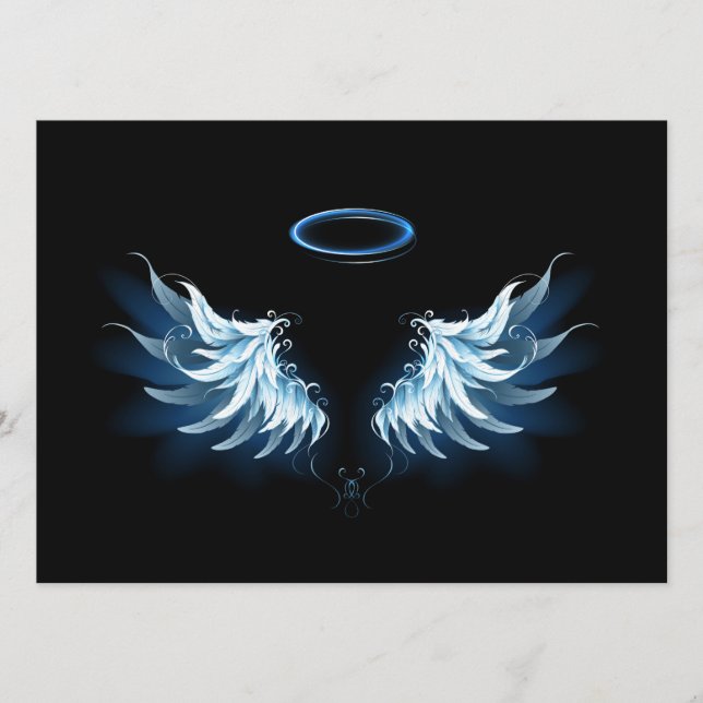 Blå glowing Angel Vingar på svart bakgrund Meny (Framsida)