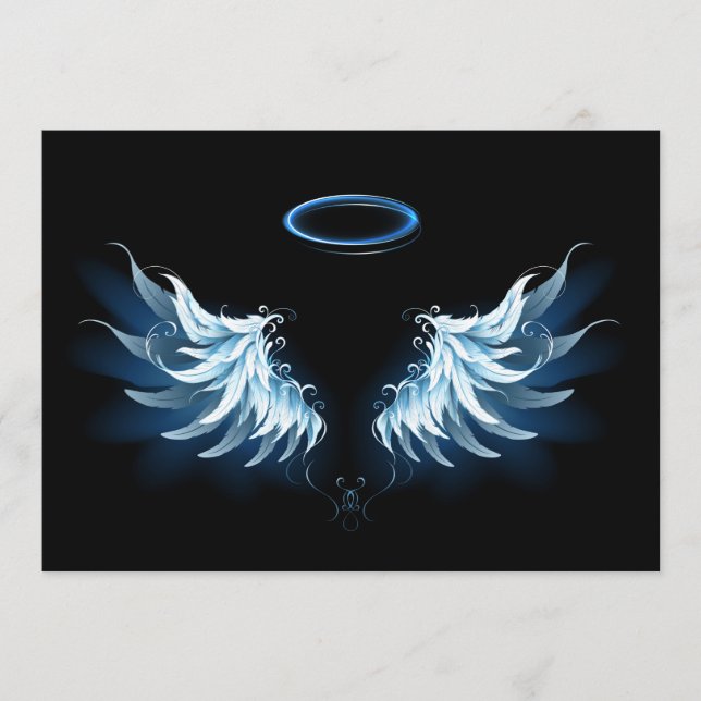 Blå glowing Angel Vingar på svart bakgrund Meny (Framsida)