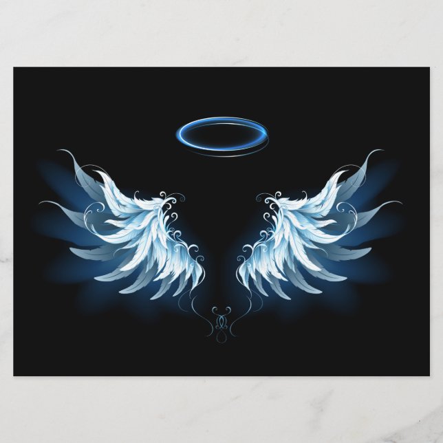 Blå glowing Angel Vingar på svart bakgrund Meny (Framsida)