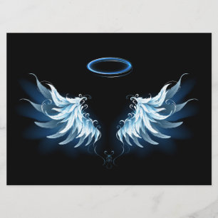 Blå glowing Angel Vingar på svart bakgrund Meny