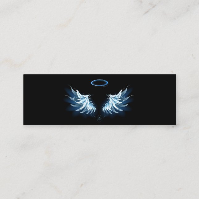Blå glowing Angel Vingar på svart bakgrund Mini Visitkort (Framsida)