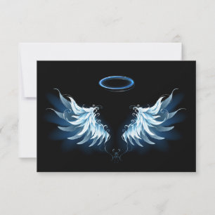 Blå glowing Angel Vingar på svart bakgrund OSA Kort