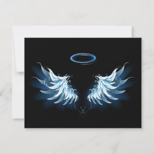 Blå glowing Angel Vingar på svart bakgrund OSA Kort