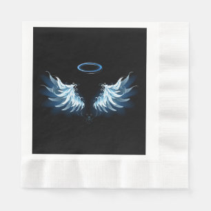 Blå glowing Angel Vingar på svart bakgrund Pappersservett