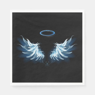 Blå glowing Angel Vingar på svart bakgrund Pappersservett