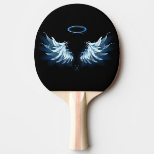 Blå glowing Angel Vingar på svart bakgrund Pingisracket