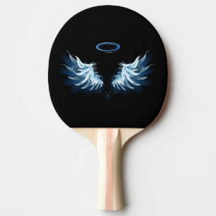 Blå glowing Angel Vingar på svart bakgrund Pingisracket
