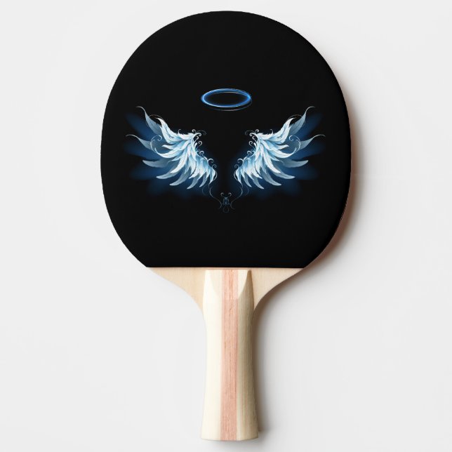 Blå glowing Angel Vingar på svart bakgrund Pingisracket (Framsidan)