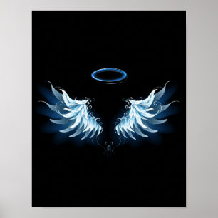 Blå glowing Angel Vingar på svart bakgrund Poster