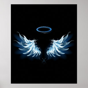Blå glowing Angel Vingar på svart bakgrund Poster