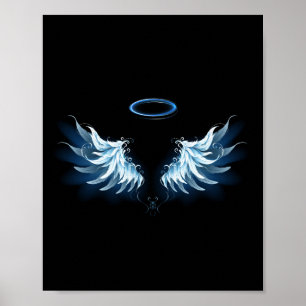 Blå glowing Angel Vingar på svart bakgrund Poster