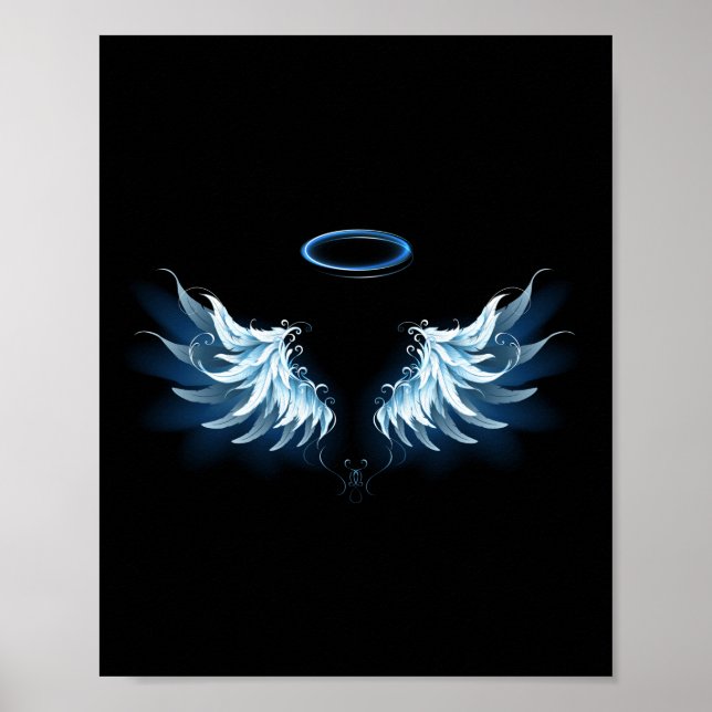 Blå glowing Angel Vingar på svart bakgrund Poster (Framsidan)