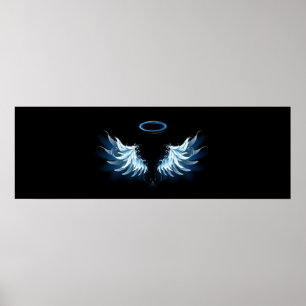 Blå glowing Angel Vingar på svart bakgrund Poster