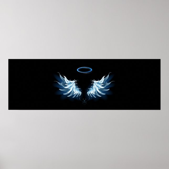 Blå glowing Angel Vingar på svart bakgrund Poster (Framsidan)