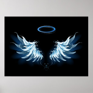 Blå glowing Angel Vingar på svart bakgrund Poster