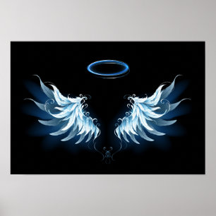 Blå glowing Angel Vingar på svart bakgrund Poster