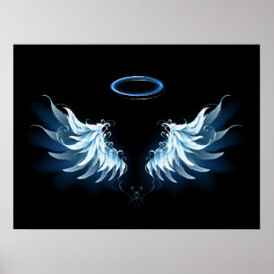 Blå glowing Angel Vingar på svart bakgrund Poster