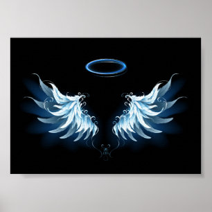 Blå glowing Angel Vingar på svart bakgrund Poster