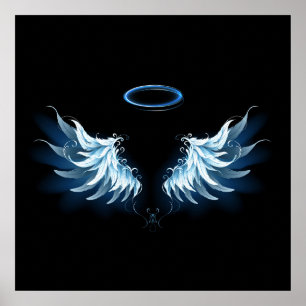 Blå glowing Angel Vingar på svart bakgrund Poster