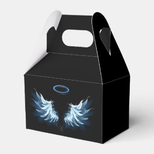 Blå glowing Angel Vingar på svart bakgrund Presentaskar