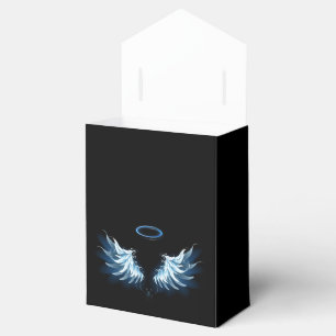 Blå glowing Angel Vingar på svart bakgrund Presentaskar