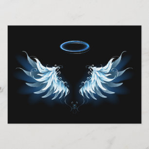 Blå glowing Angel Vingar på svart bakgrund Program