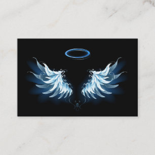 Blå glowing Angel Vingar på svart bakgrund Rabattkort