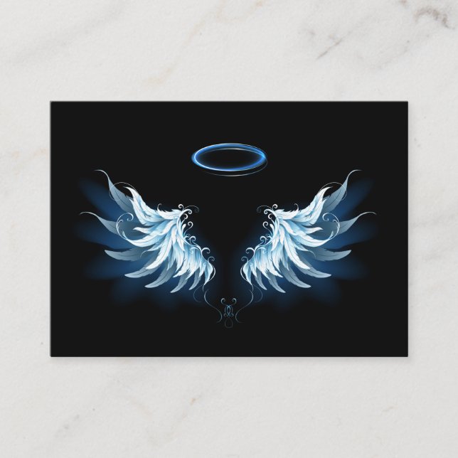 Blå glowing Angel Vingar på svart bakgrund Rabattkort (Framsida)