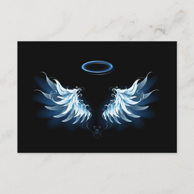 Blå glowing Angel Vingar på svart bakgrund Rådkort (Framsida)