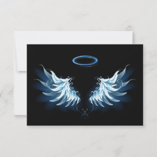 Blå glowing Angel Vingar på svart bakgrund Spara Datumet