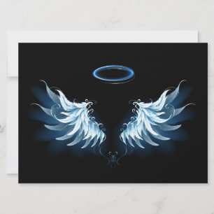 Blå glowing Angel Vingar på svart bakgrund Spara Datumet