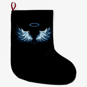 Blå glowing Angel Vingar på svart bakgrund Stor Julstrumpa