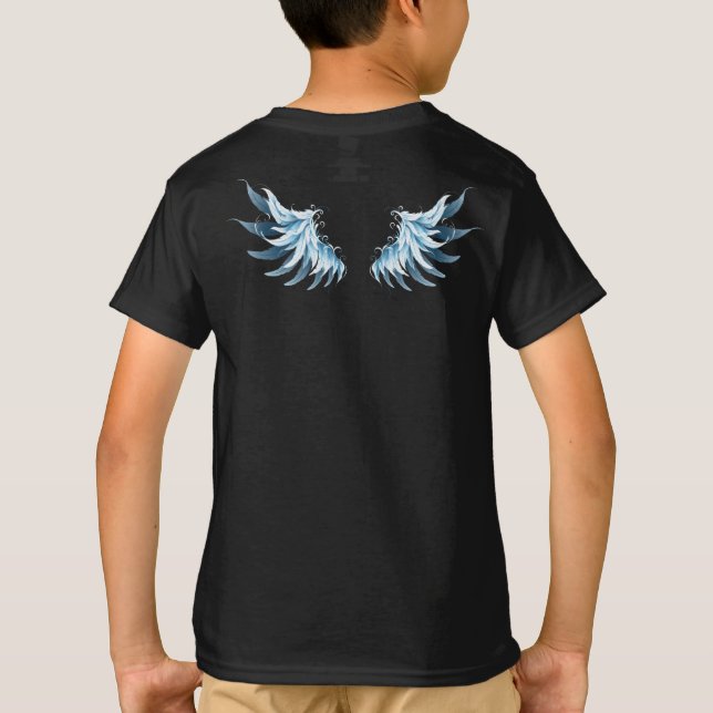 Blå glowing Angel Vingar på svart bakgrund T Shirt (Baksida)