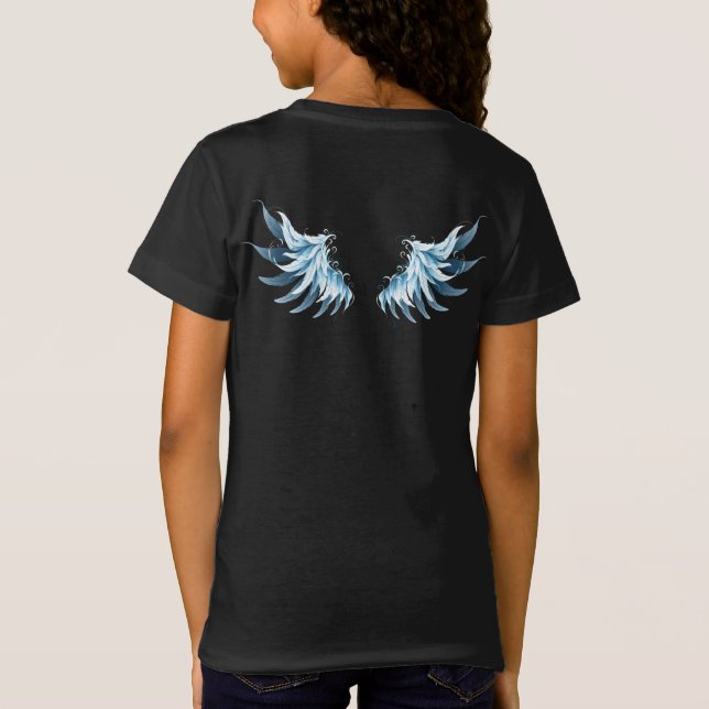 Blå glowing Angel Vingar på svart bakgrund T Shirt (Baksida)