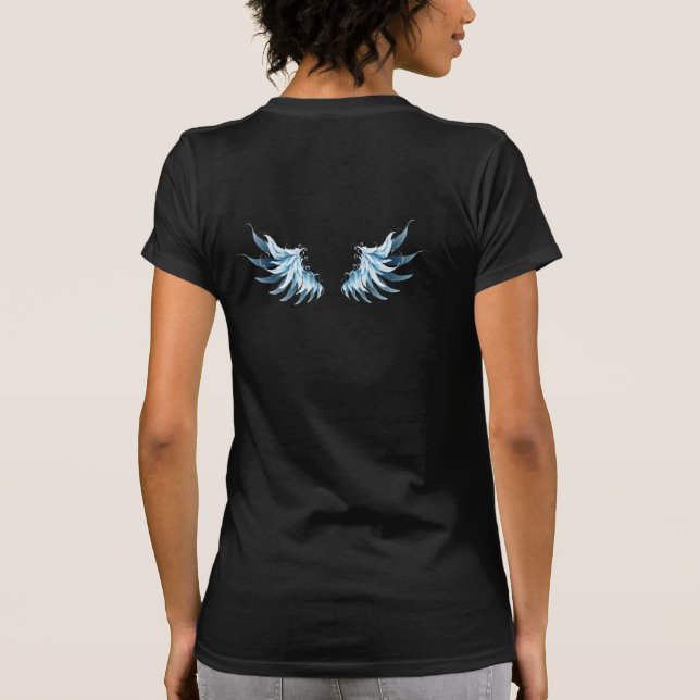 Blå glowing Angel Vingar på svart bakgrund T Shirt (Baksida)