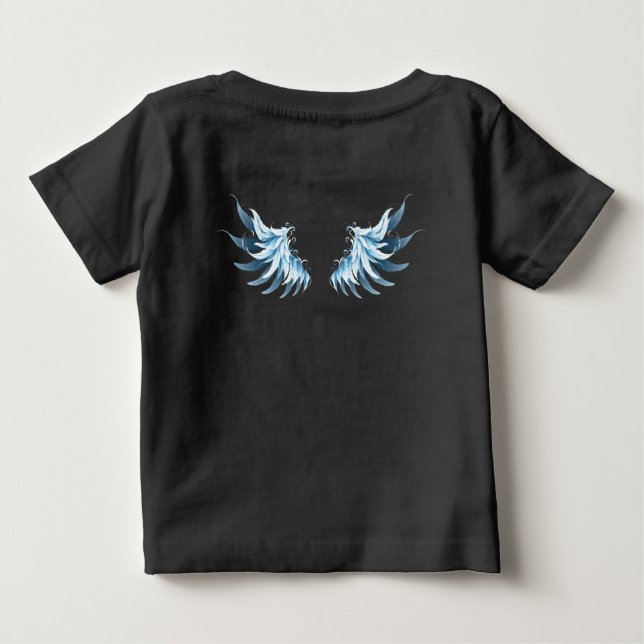 Blå glowing Angel Vingar på svart bakgrund T Shirt (Baksida)