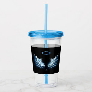 Blå glowing Angel Vingar på svart bakgrund Take Away Mugg
