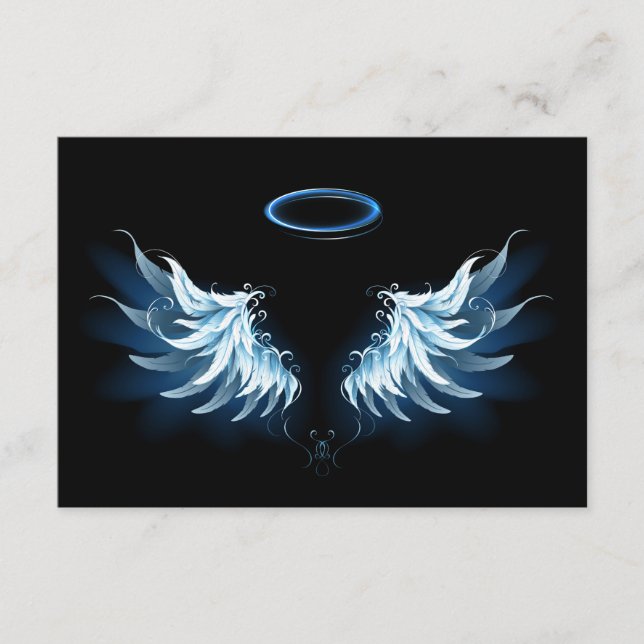 Blå glowing Angel Vingar på svart bakgrund Tilläggskort (Framsida)