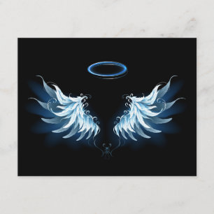 Blå glowing Angel Vingar på svart bakgrund Tilläggskort