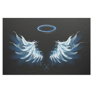 Blå glowing Angel Vingar på svart bakgrund Tyg