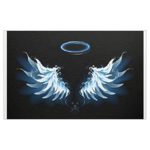 Blå glowing Angel Vingar på svart bakgrund Tyg