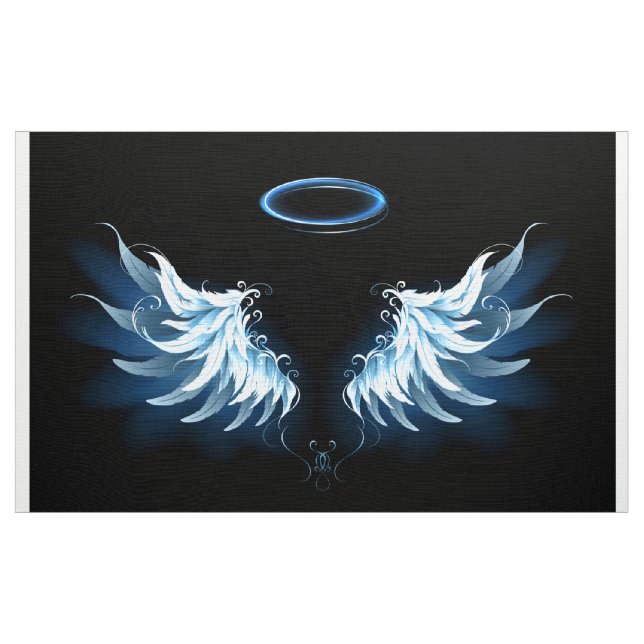 Blå glowing Angel Vingar på svart bakgrund Tyg (Yard)