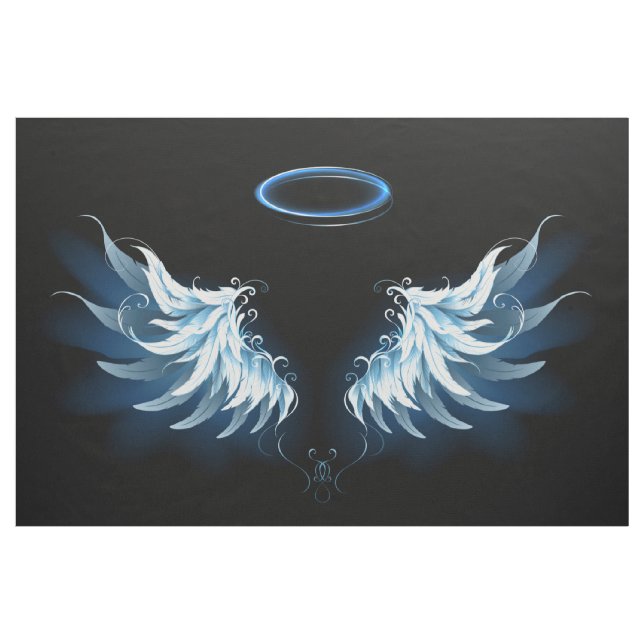 Blå glowing Angel Vingar på svart bakgrund Tyg (Yard)